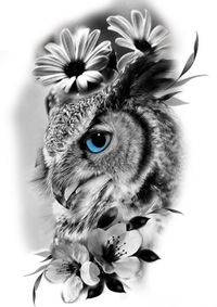 Owl flowers tattoo design